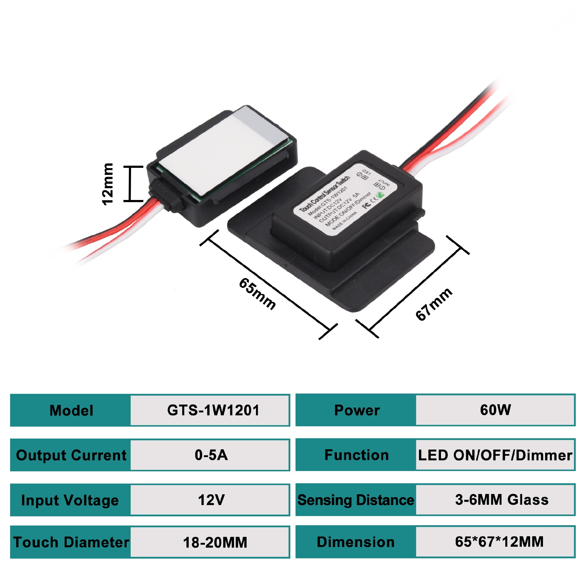 GTS-1W1201 dimmer Single touch sensor for LED mirror