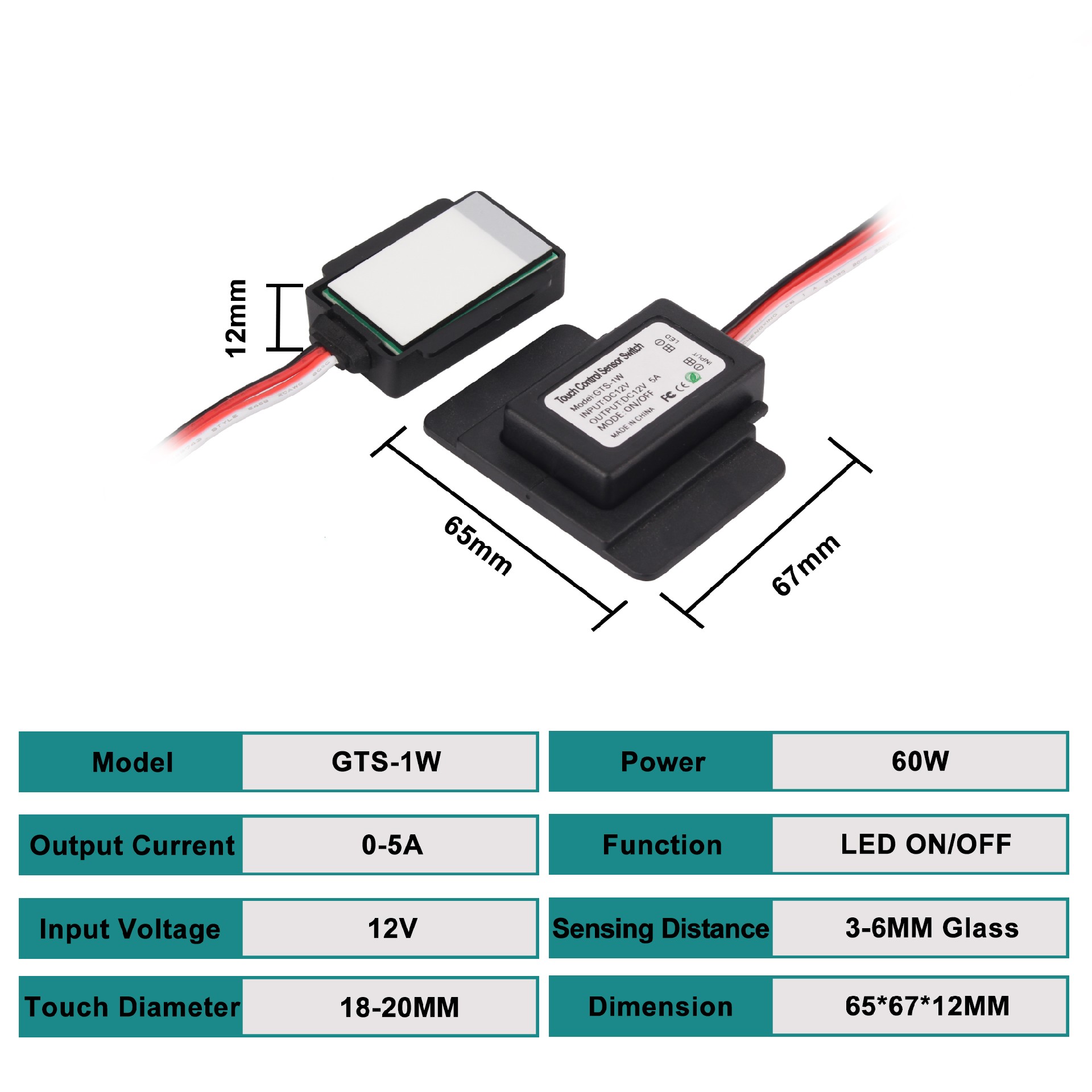 GTS-1W Single touch sensor for LED mirror